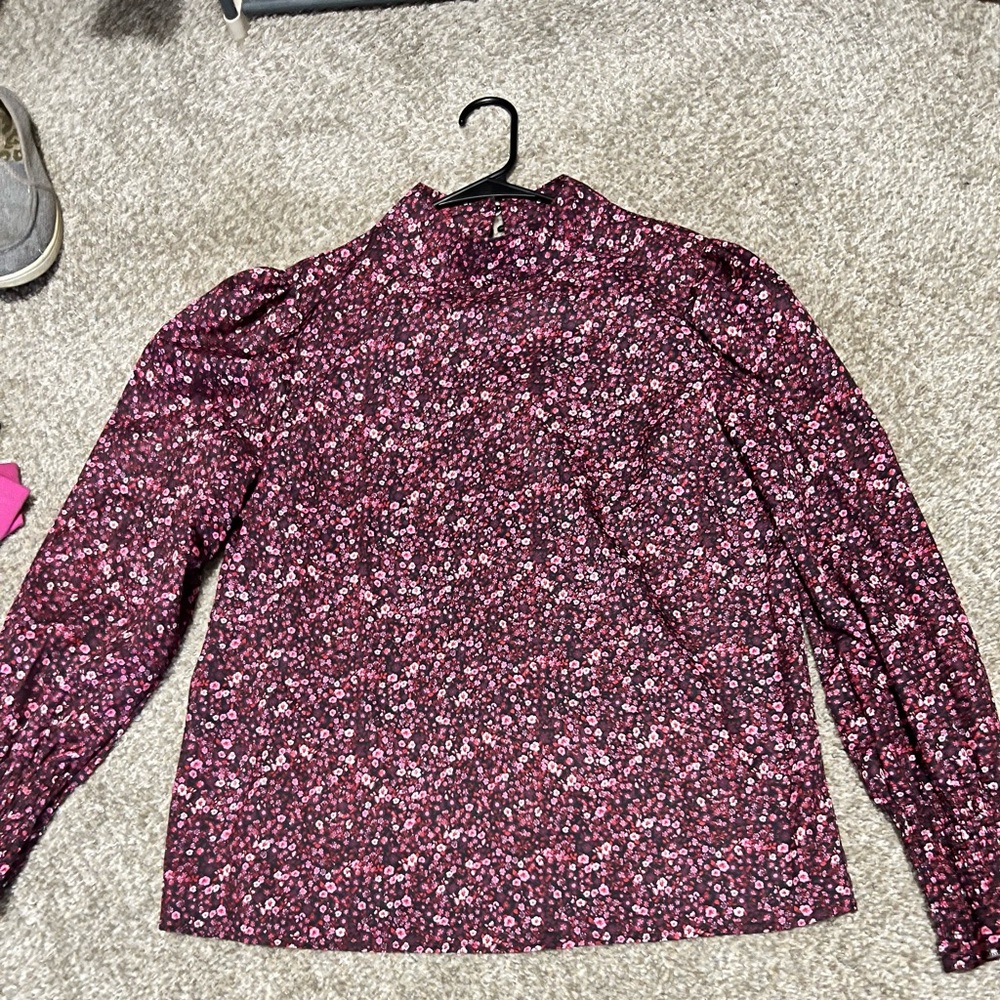 Large, floral print, pink shirt
